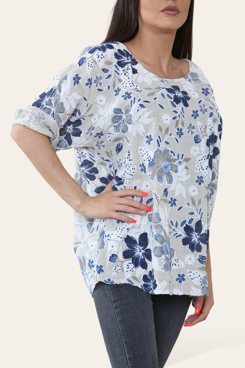 BLOEMENMIX PRINT TOP STEEN