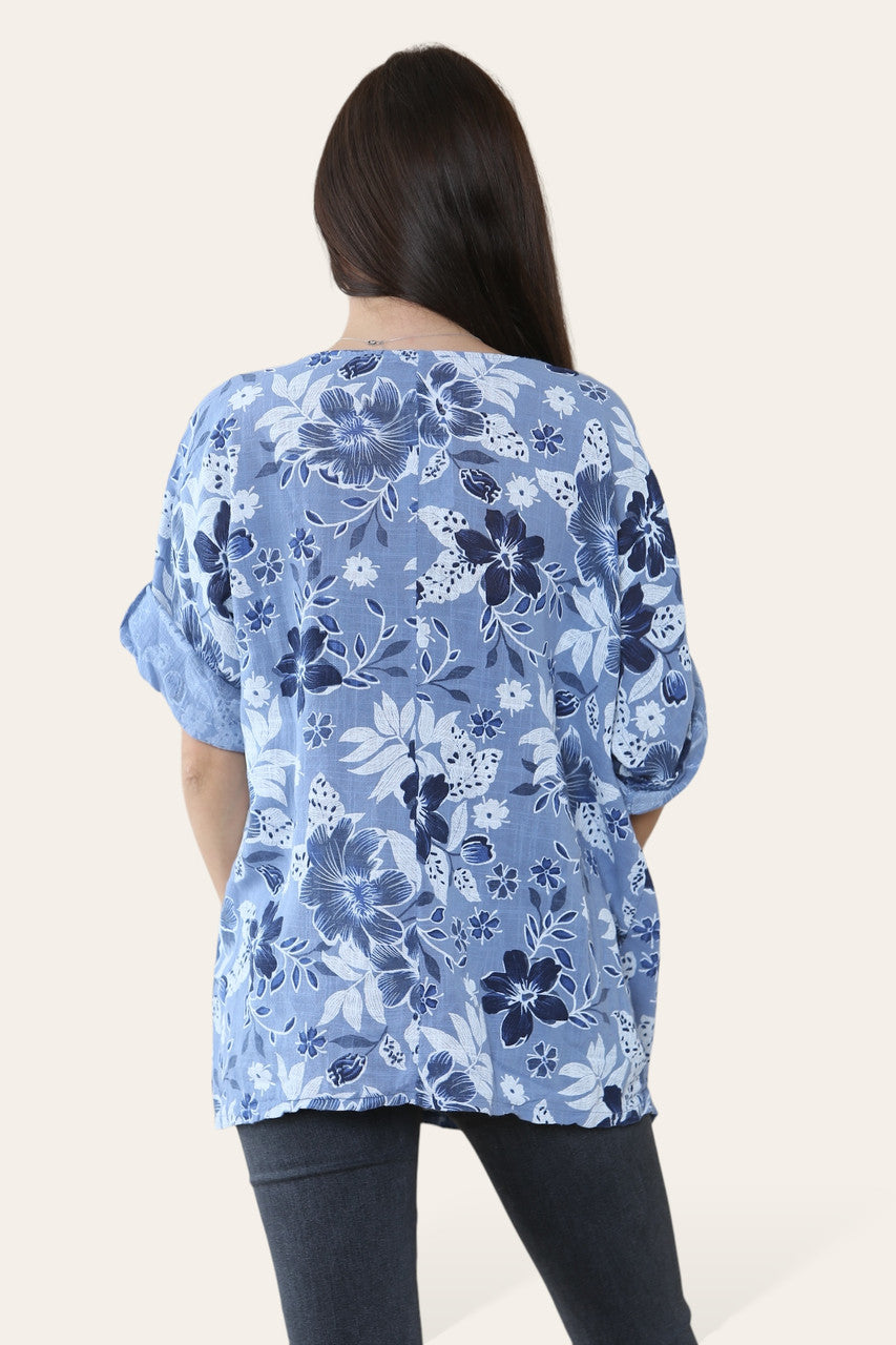 BLOEMENMIX PRINT TOP DENIM