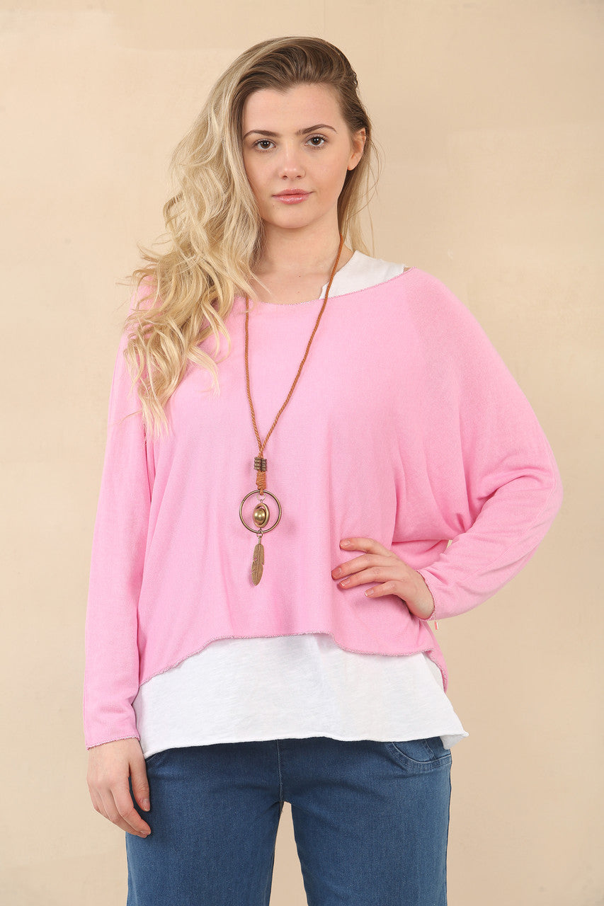 EFFEN 2-LAAGSE TOP MET KETTING - BUBBLEGUMROZE