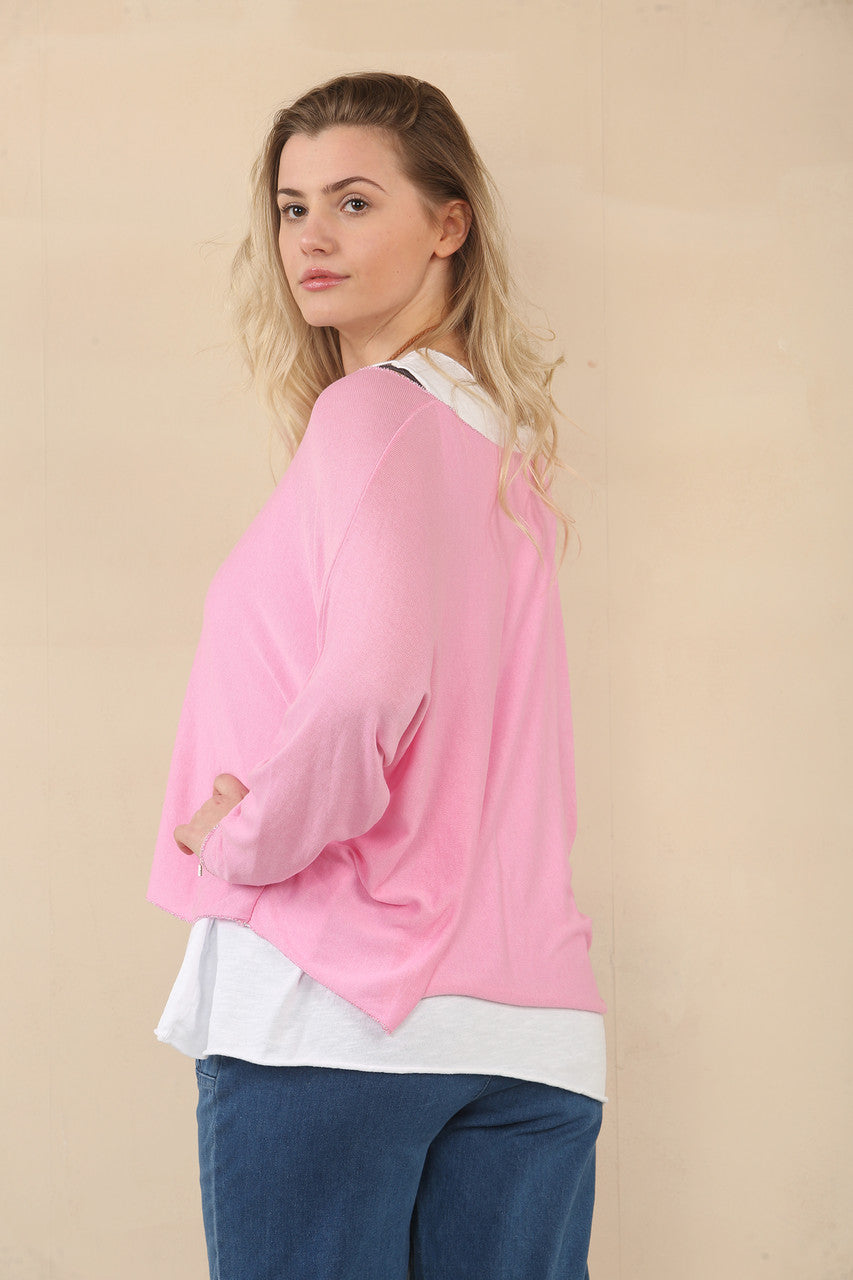 EFFEN 2-LAAGSE TOP MET KETTING - BUBBLEGUMROZE