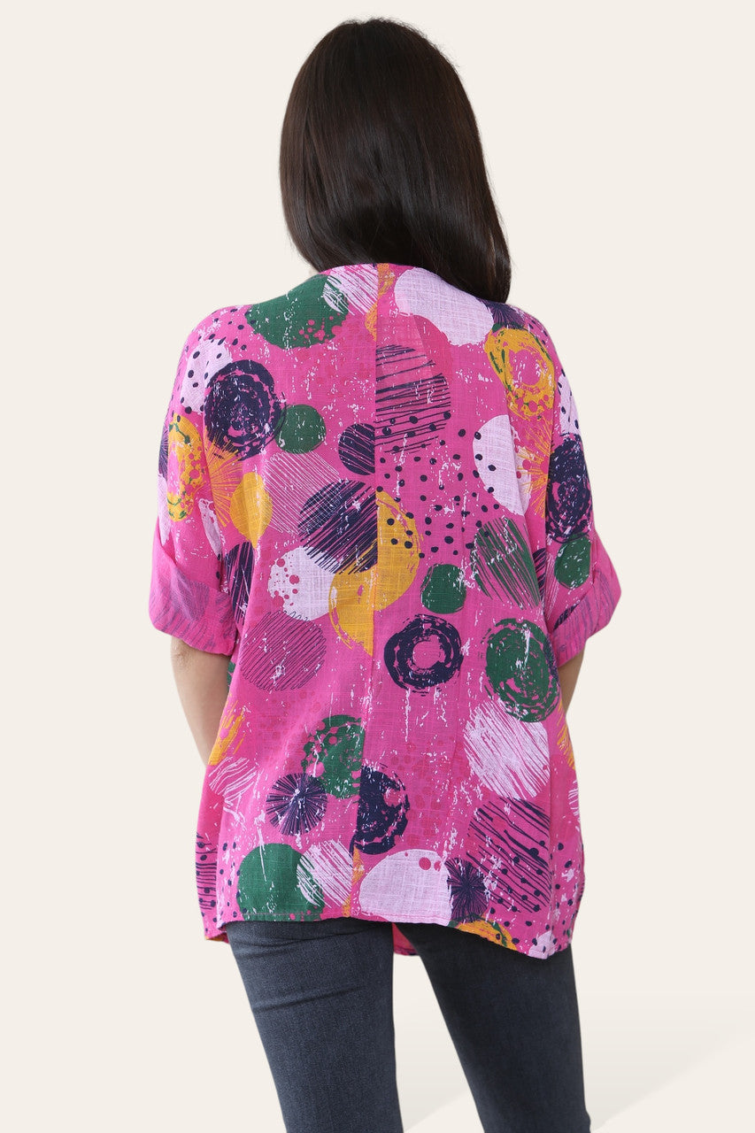 RONDE STEMPELS VERFSPAT PRINT TOP CERISE