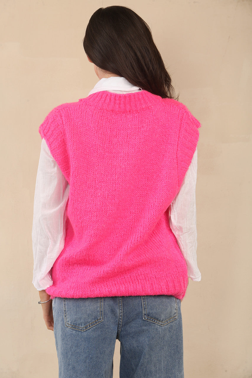 GEBREIDE VEST TOP - CERISE