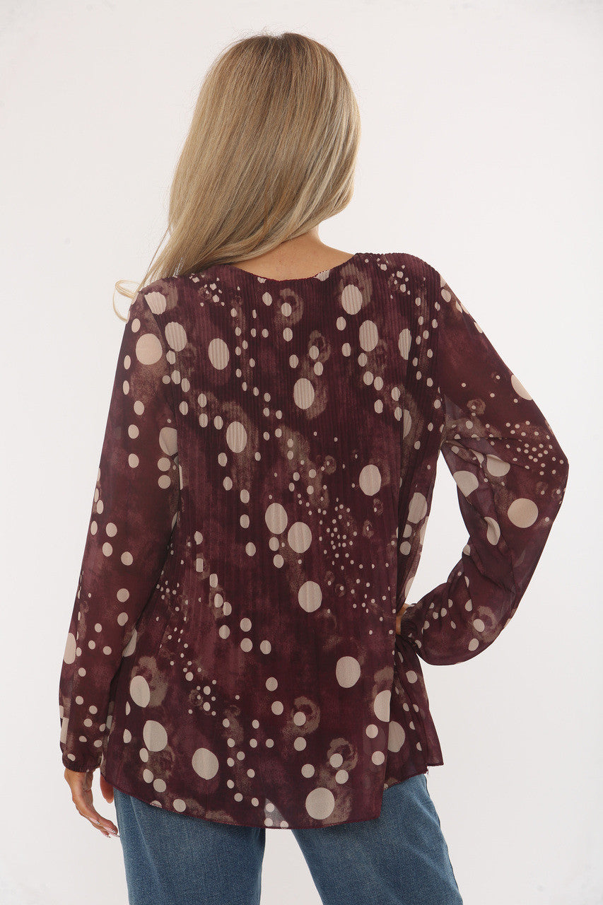 ABSTRACTE POLKADOT PLOOIBLOUSE BORDEAUXROOD