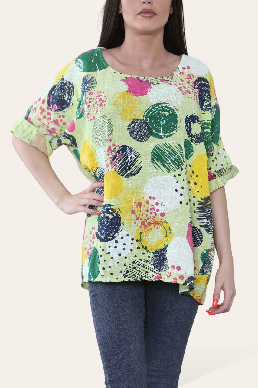 RONDE STEMPELS VERFSPAT PRINT TOP LIME