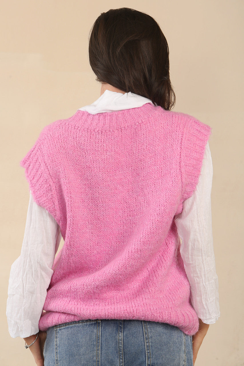 GEBREIDE VEST TANKTOP - BUBBELGUM ROZE