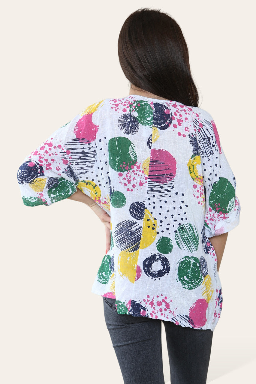 RONDE STEMPELS VERFSPAT PRINT TOP WIT