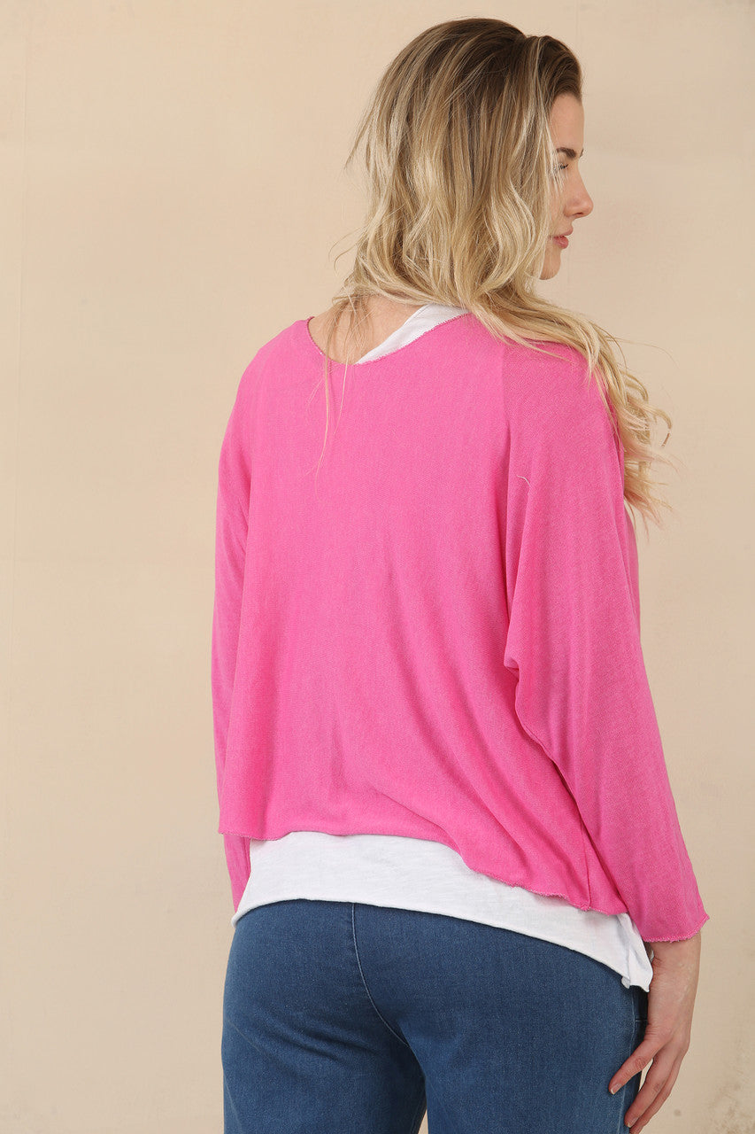 EFFEN 2-LAAGSE TOP MET KETTING - CERISE