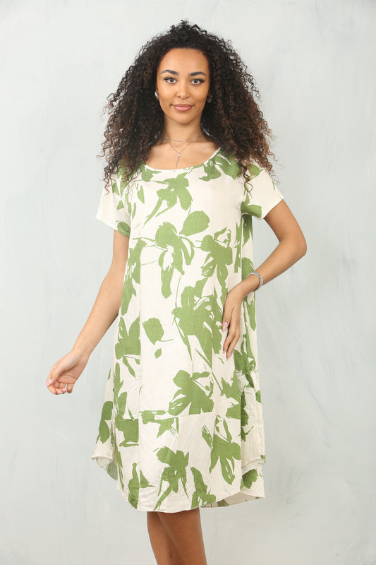 FLORAL SILHOUETTE PRINT SHIFT DRESS - GREEN