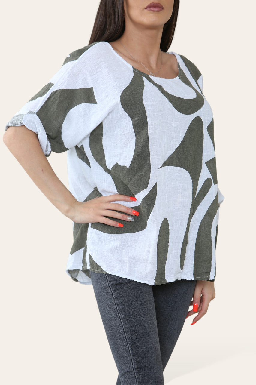 TOP MET ABSTRACTE VORMENPRINT KHAKI