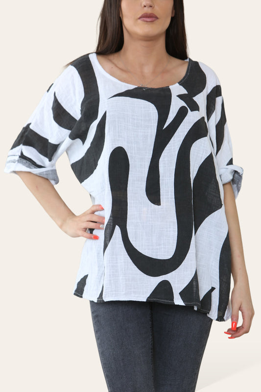 ABSTRACT SHAPE PRINT TOP BLACK