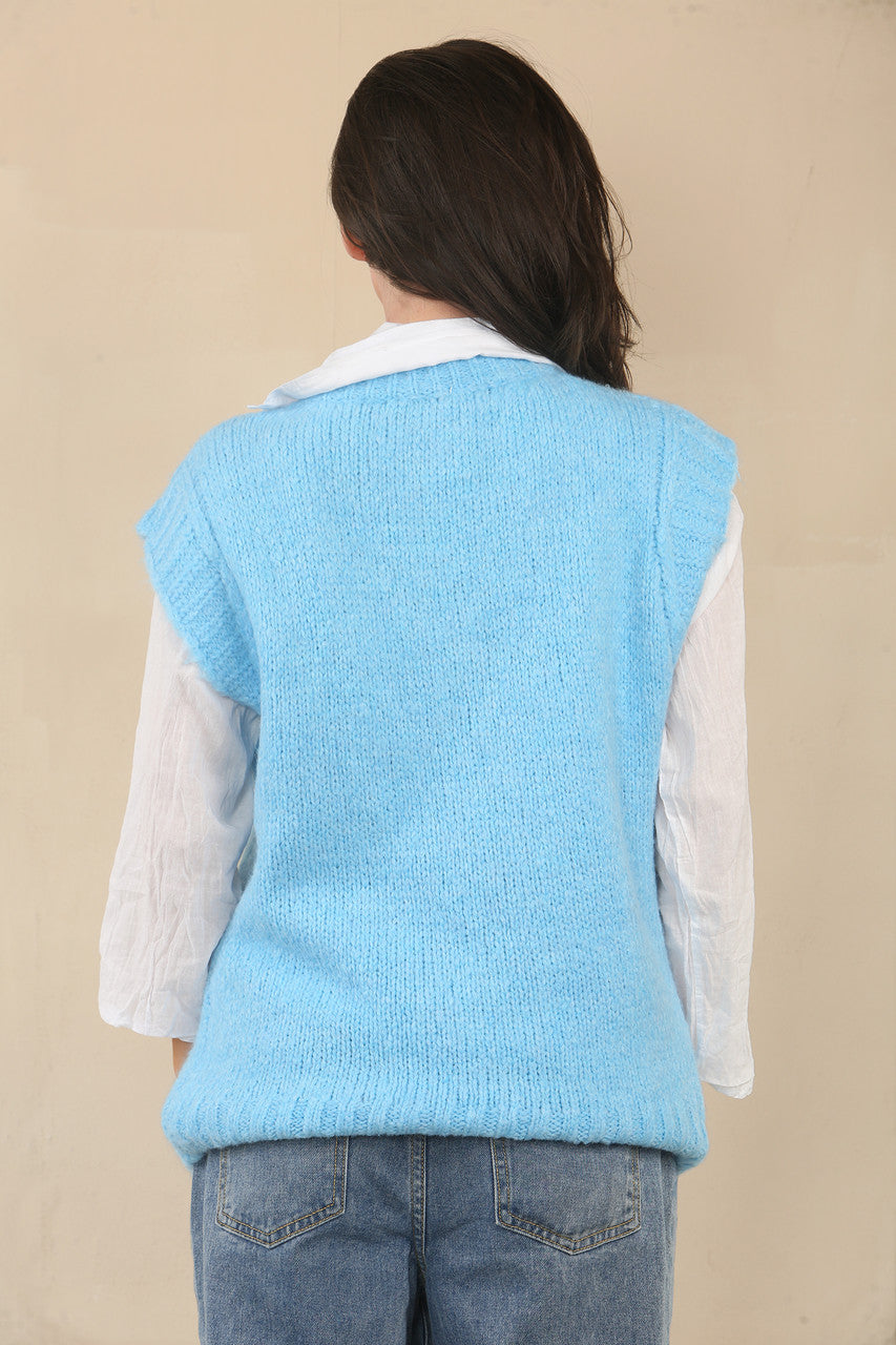 GEBREIDE VEST TOP - TURQUOISE