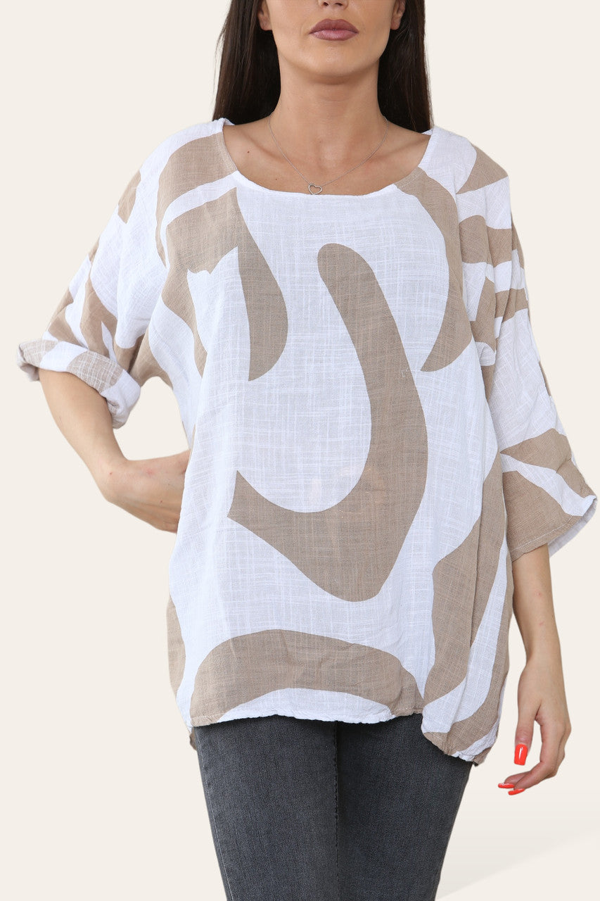 TOP MET PRINT VAN ABSTRACTE VORMEN STEENKLEUR