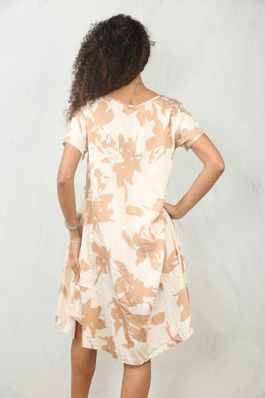 FLORAL SILHOUETTE PRINT SHIFT DRESS  - SAND