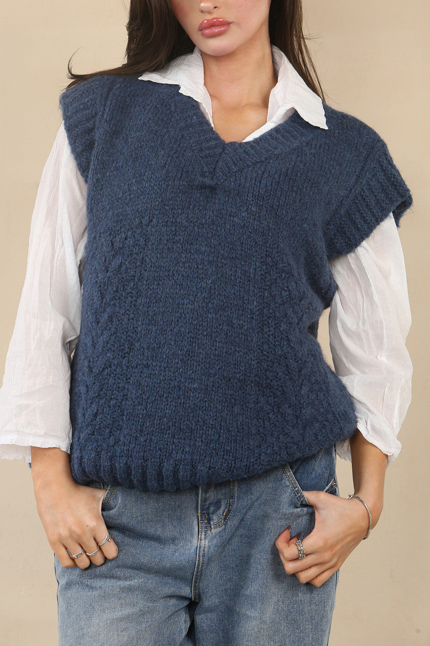 GEBREIDE MOUWLOZE TOP - NAVY