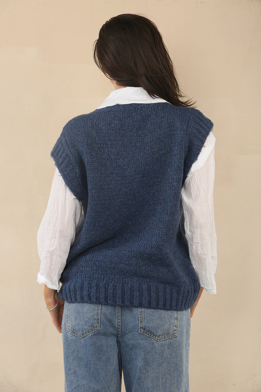 GEBREIDE MOUWLOZE TOP - NAVY