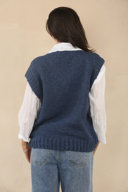 KNITTED VEST TANK TOP - NAVY