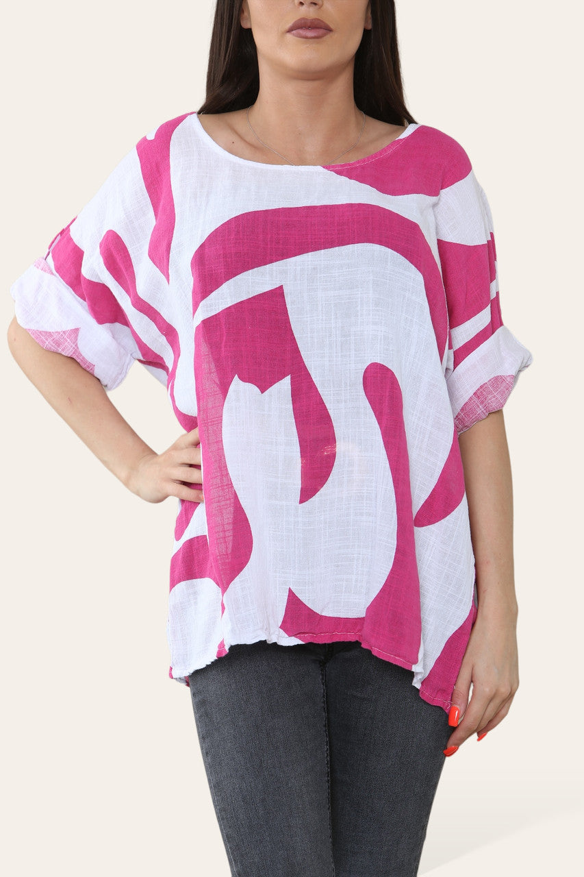 ABSTRACTE VORM PRINT TOP CERISE