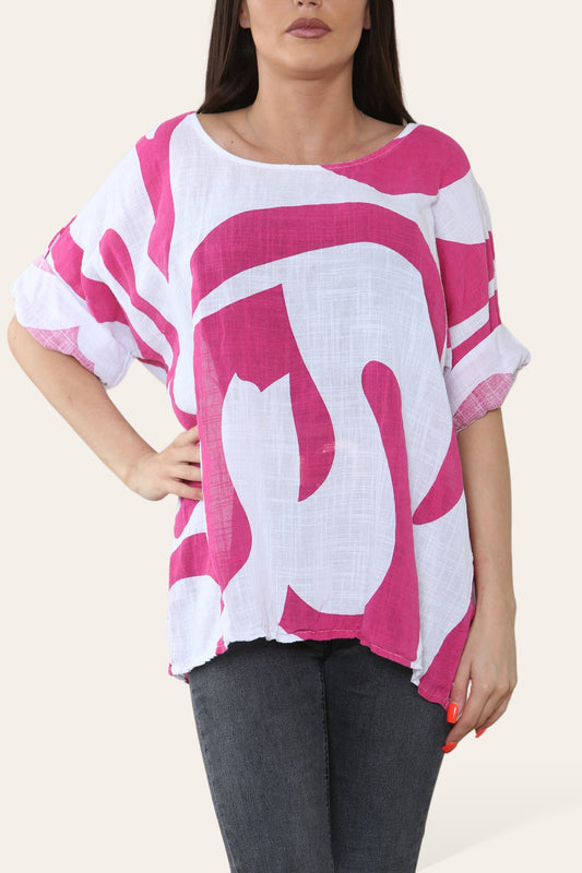 ABSTRACT SHAPE PRINT TOP CERISE