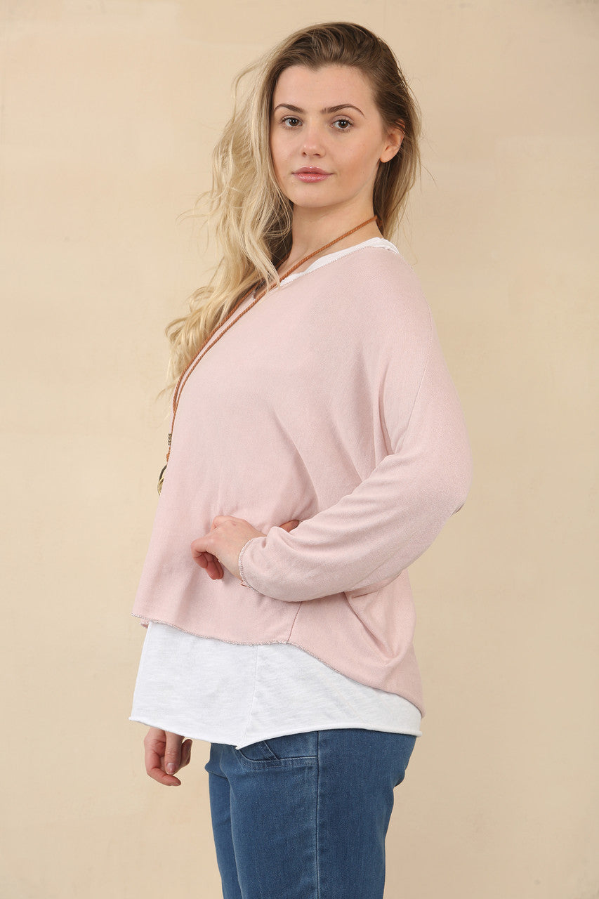 EENVOUDIG 2-LAAGS TOP MET KETTING - DUSTY ROZE