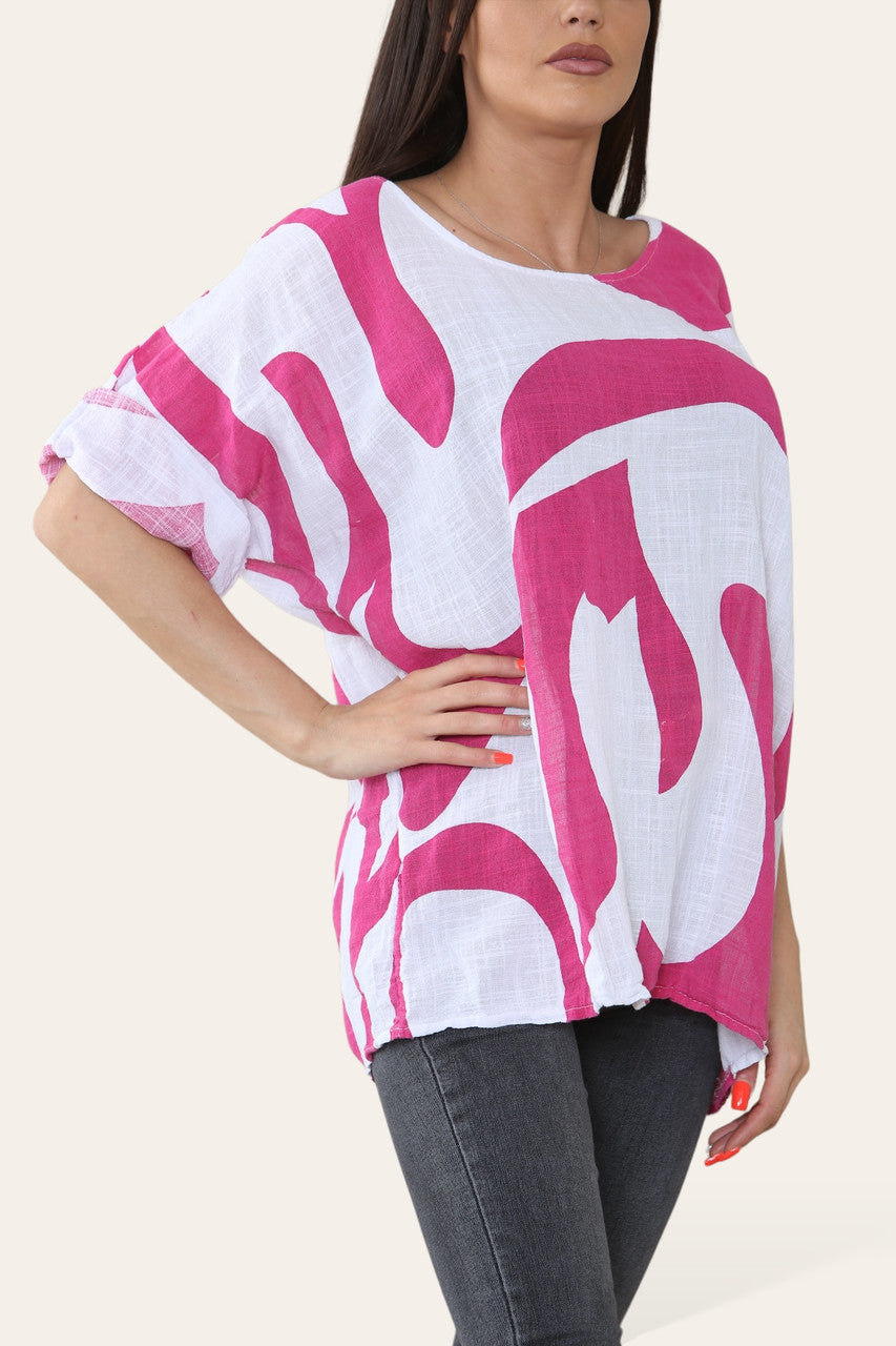 ABSTRACTE VORM PRINT TOP CERISE