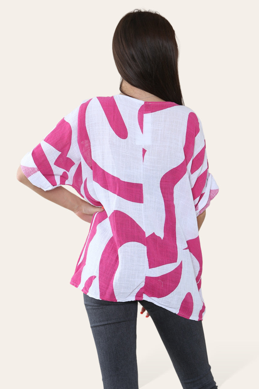 ABSTRACTE VORM PRINT TOP CERISE