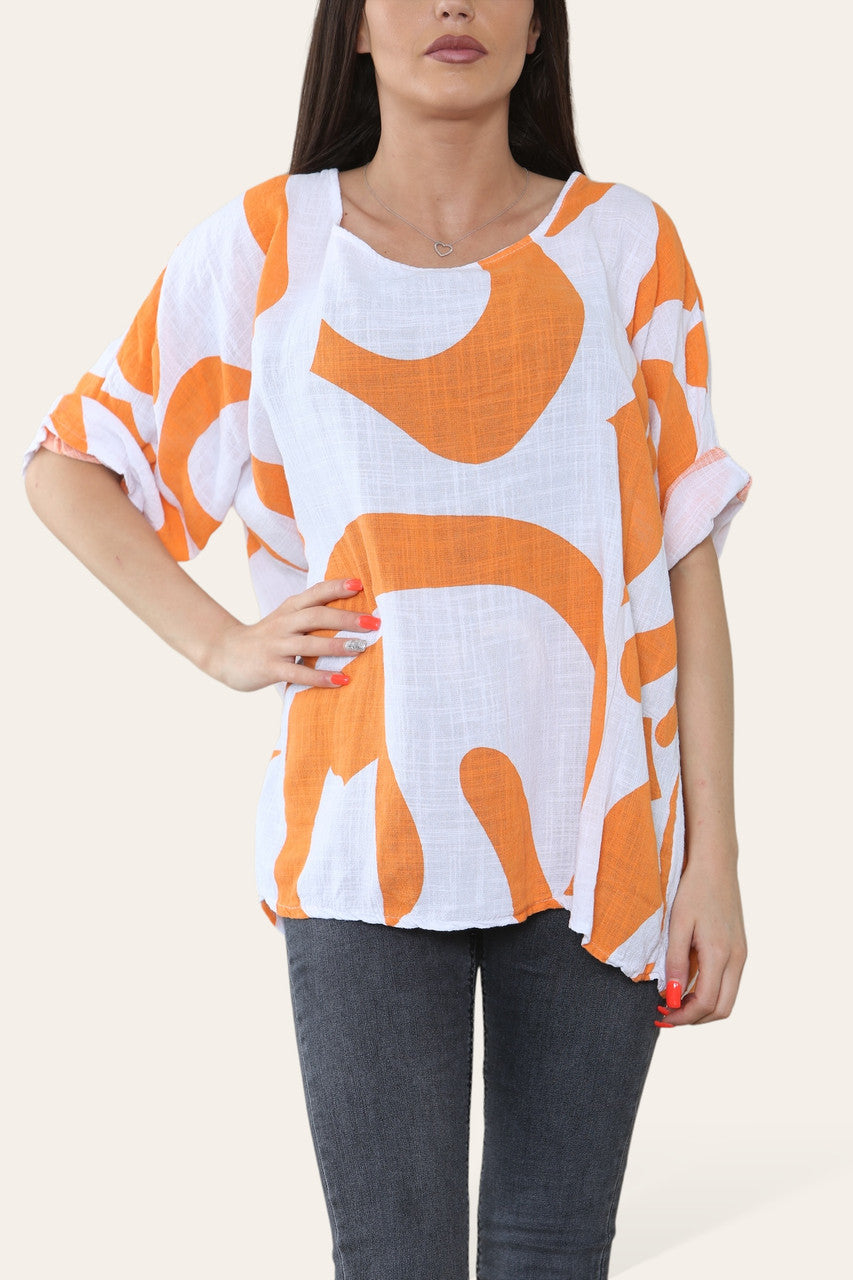 ABSTRACTE VORM PRINT TOP ORANJE