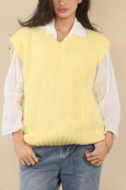 KNITTED VEST TANK TOP - LEMON