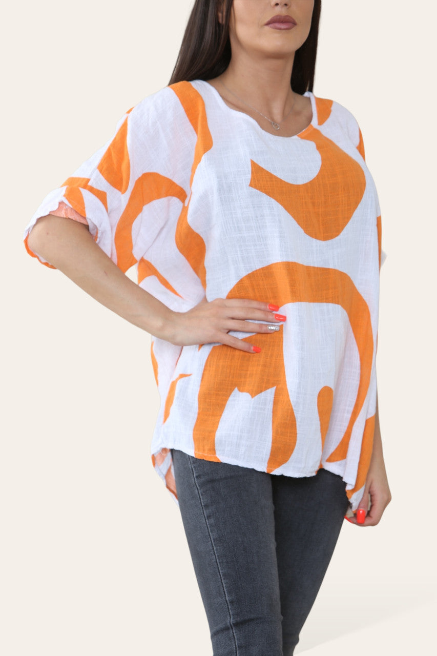 ABSTRACTE VORM PRINT TOP ORANJE