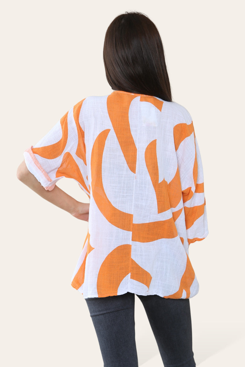 ABSTRACTE VORM PRINT TOP ORANJE