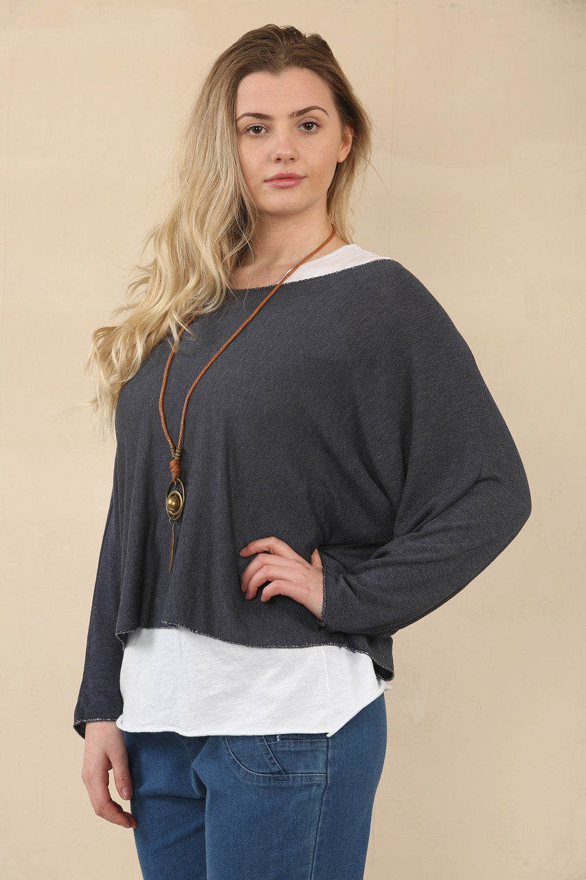 EFFEN 2-LAAGSE TOP MET KETTING - NAVY