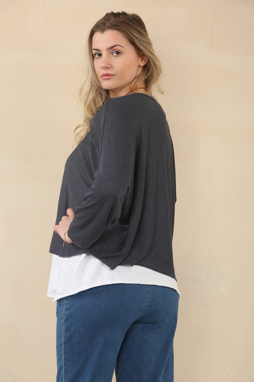 EFFEN 2-LAAGSE TOP MET KETTING - NAVY