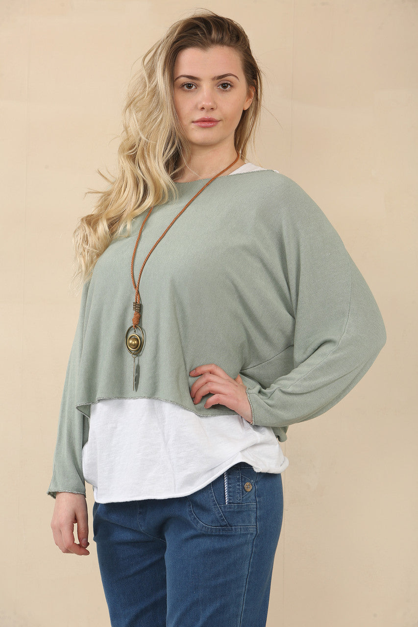EFFEN TWEELAAGSE TOP MET KETTING - KHAKI
