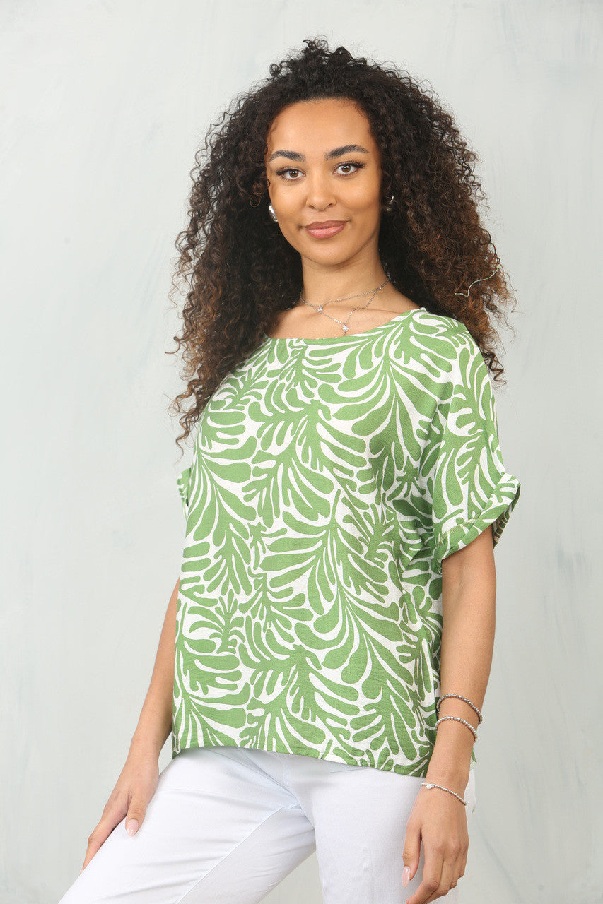 TOP MET BLADPRINT - OLIJF