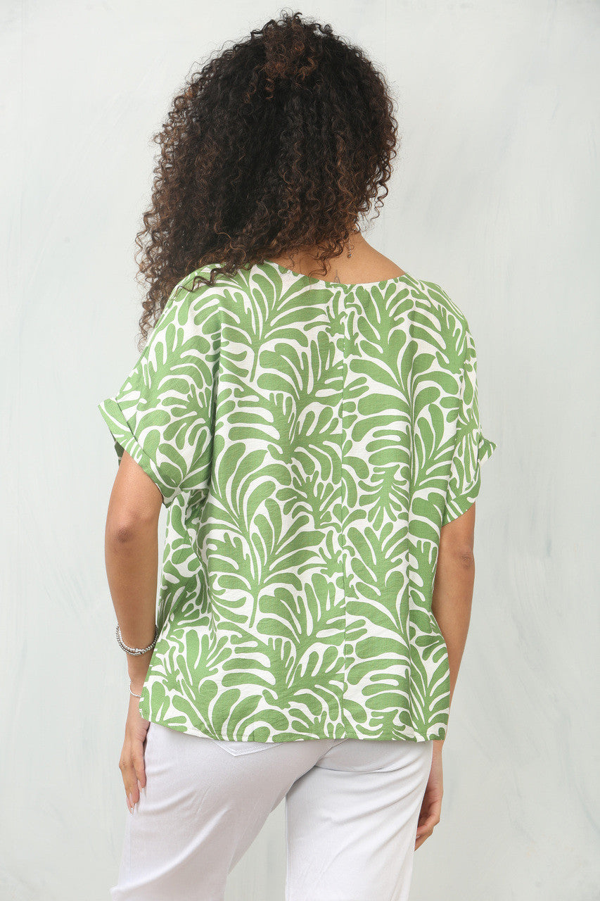 TOP MET BLADPRINT - OLIJF