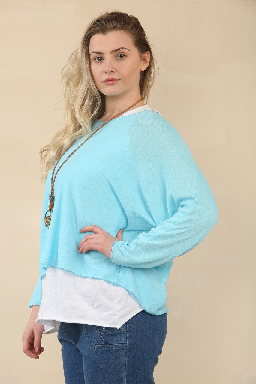 EFFEN TWEELAGEN TOP MET KETTING - TURKOOIS