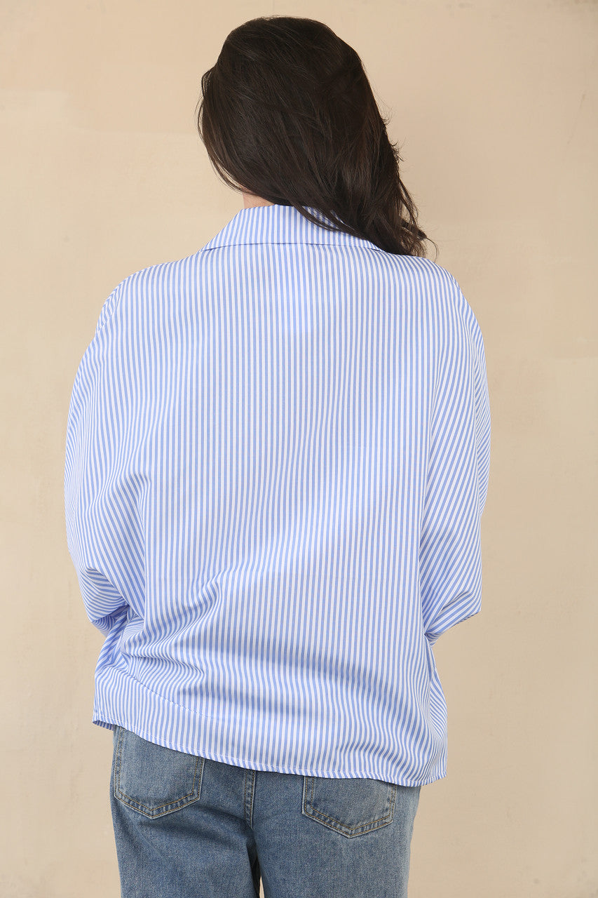 STRIPE BATWING BLOUSE SHIRT - DENIM