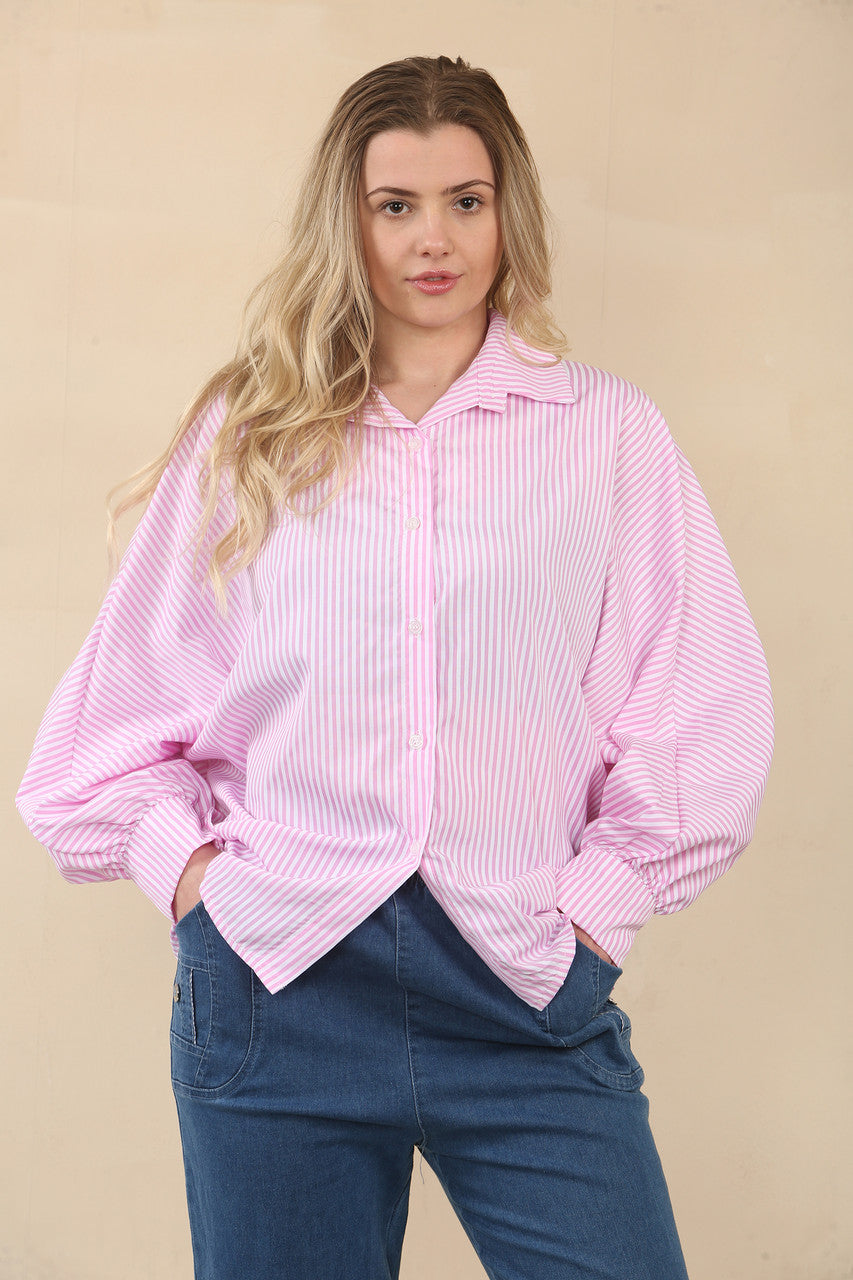 STRIPE BATWING BLOUSE SHIRT - PINK