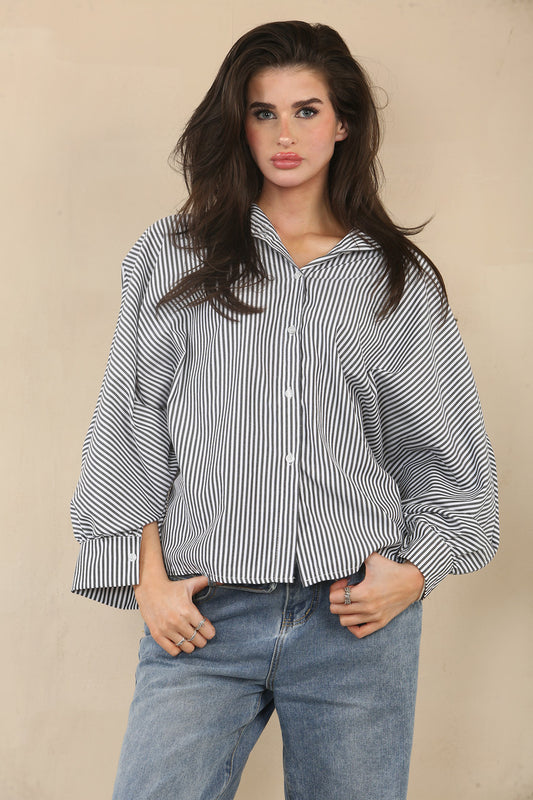 STRIPE BATWING BLOUSE SHIRT - ZWART