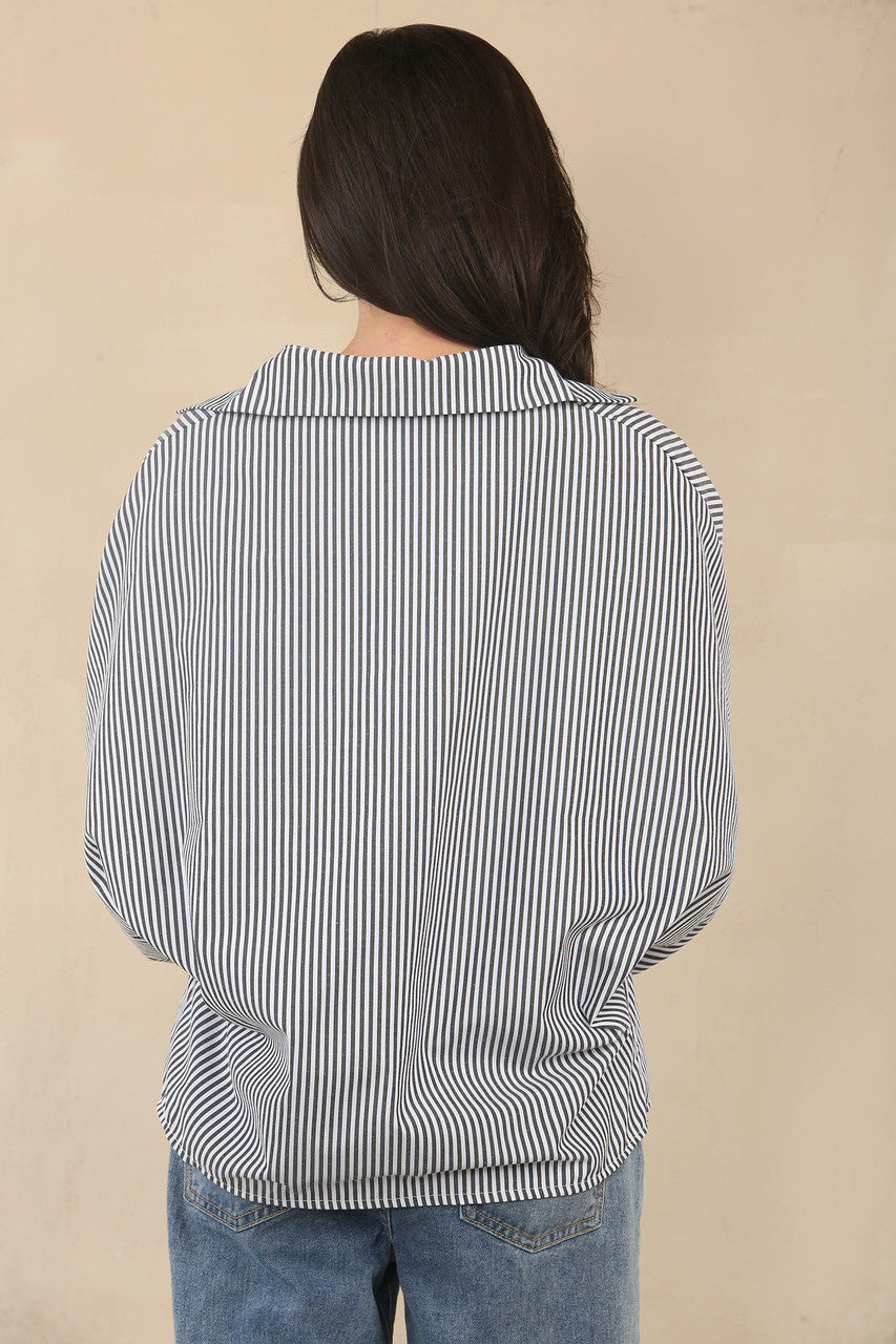 STRIPE BATWING BLOUSE SHIRT - ZWART