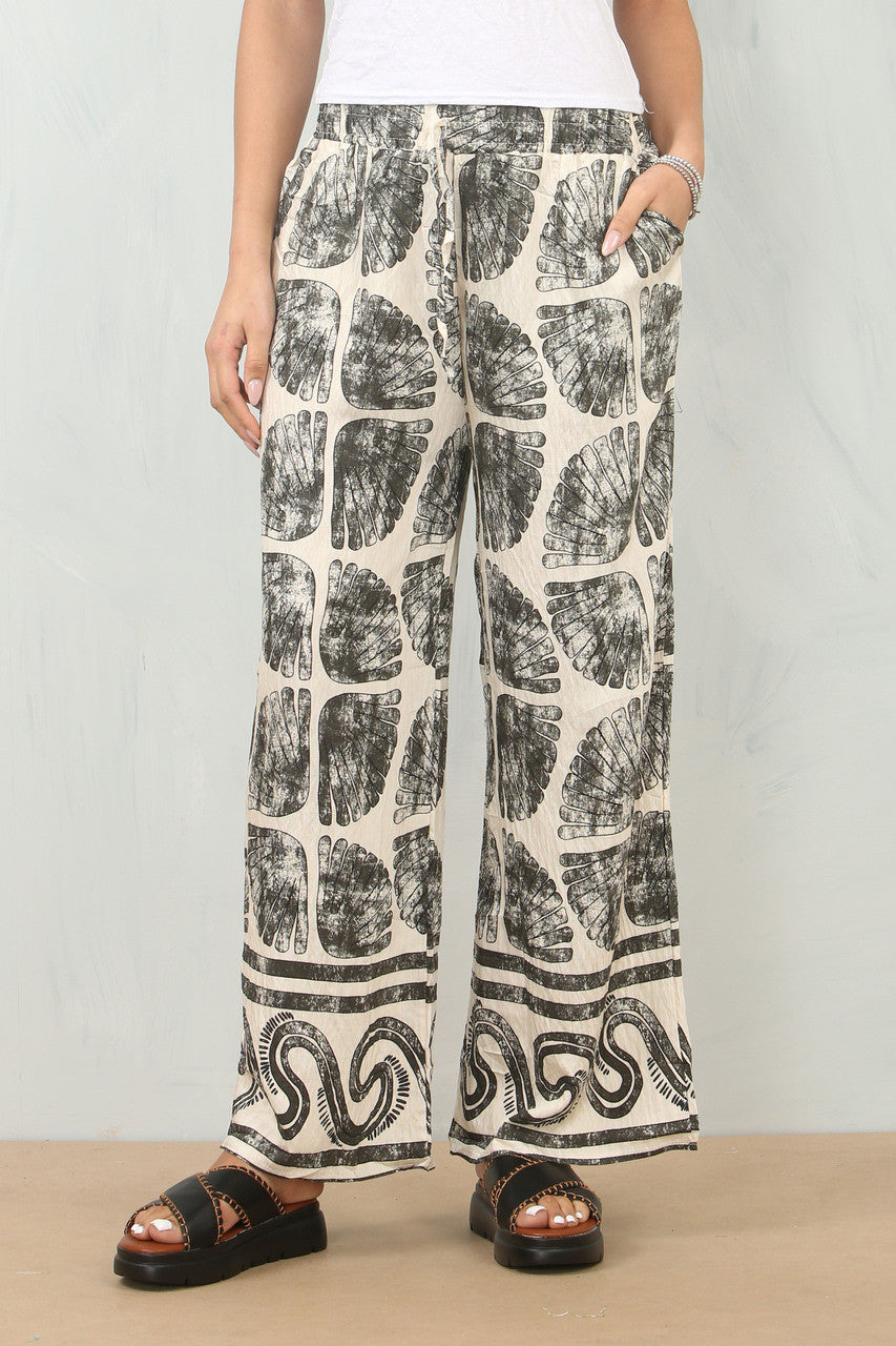 BROEK MET SHELL-PRINT - ZWART