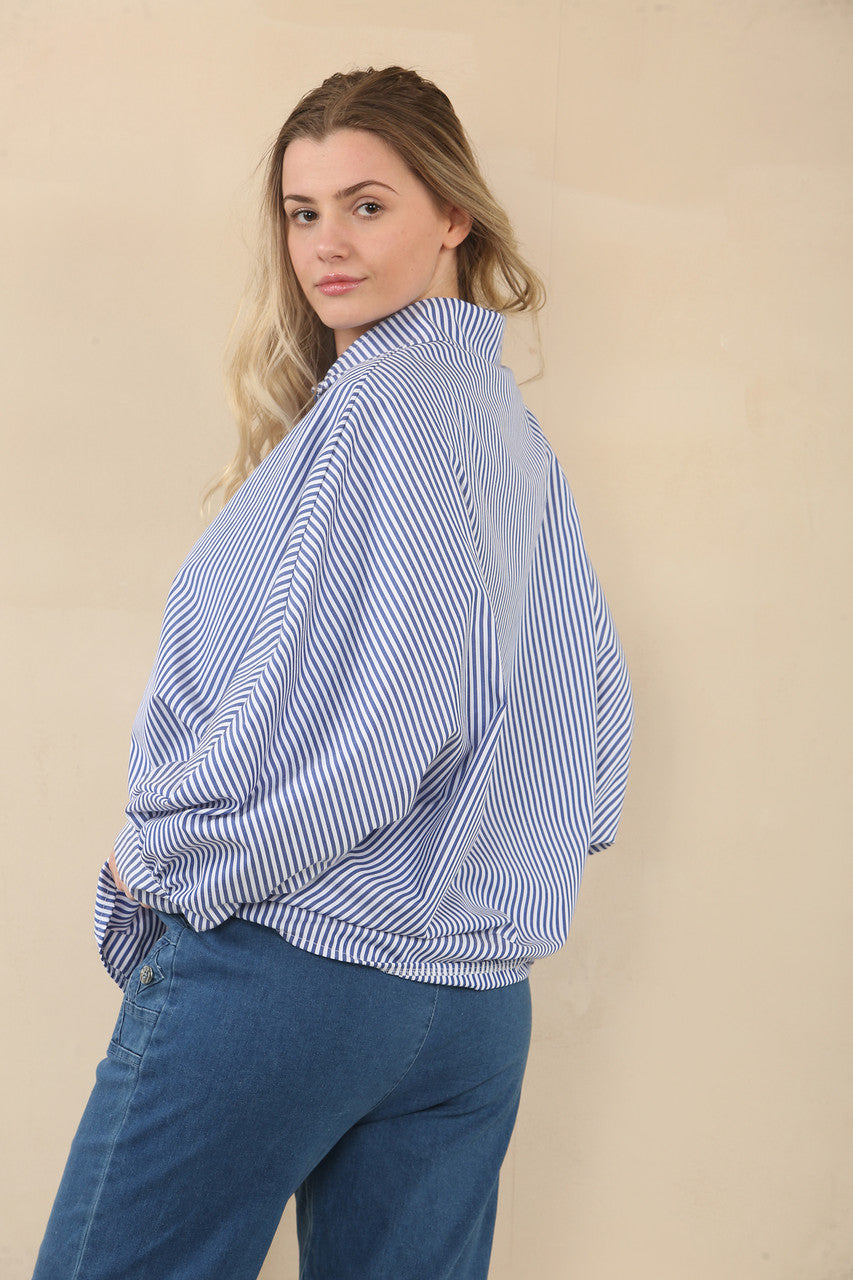 STRIPE BATWING BLOUSE SHIRT - NAVY