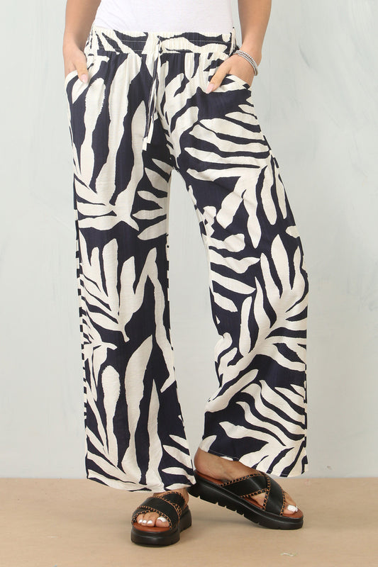 BROEK MET BLADPRINT - NAVY