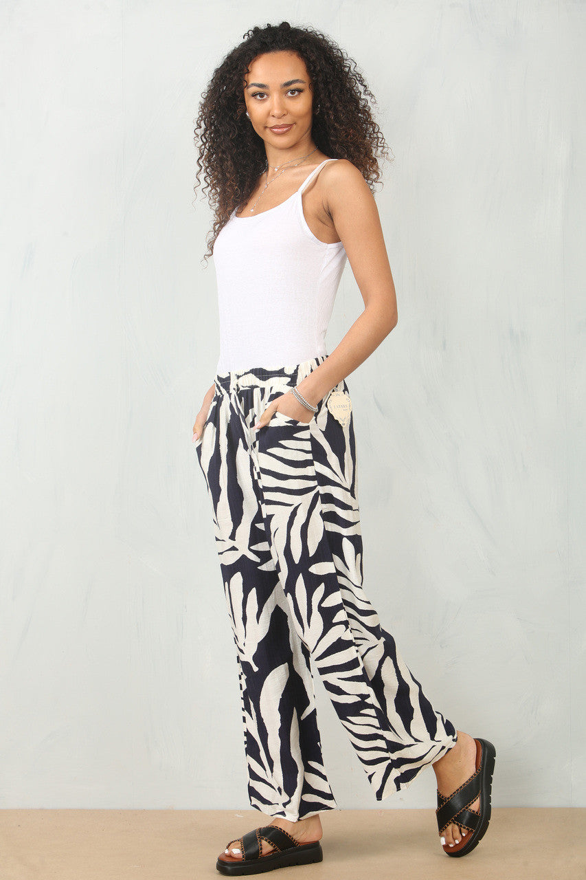 BROEK MET BLADPRINT - NAVY