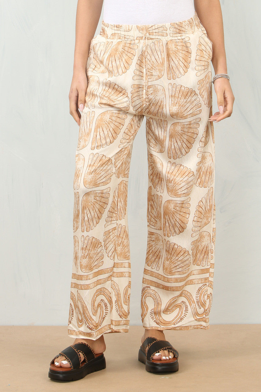 BROEK MET SCHELPENPRINT - ZAND