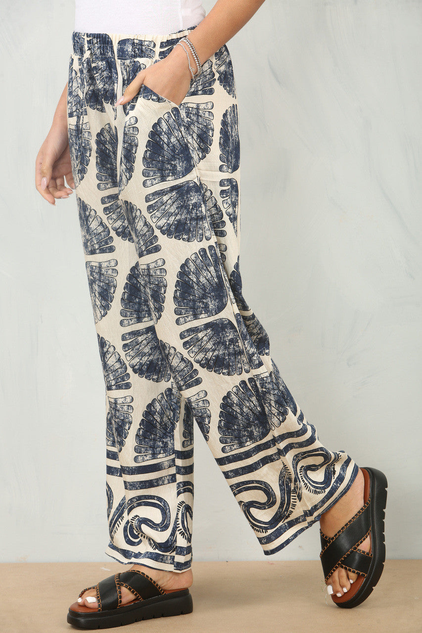 PANTALON MET SCHELPENPRINT - NAVY
