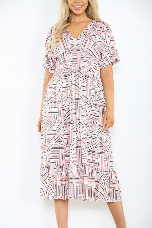 Midi-jurk met lijnenprint voor dames - roze