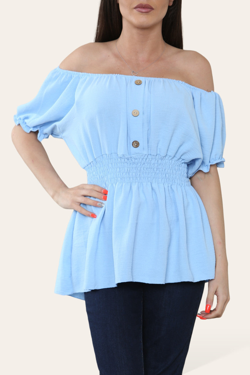 EFFEN ELASTISCHE BARDOT TOP LICHTBLAUW
