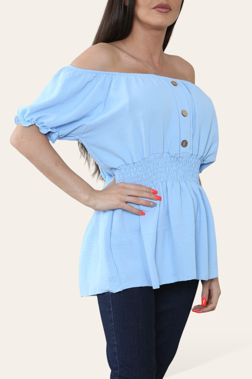 EFFEN ELASTISCHE BARDOT TOP LICHTBLAUW