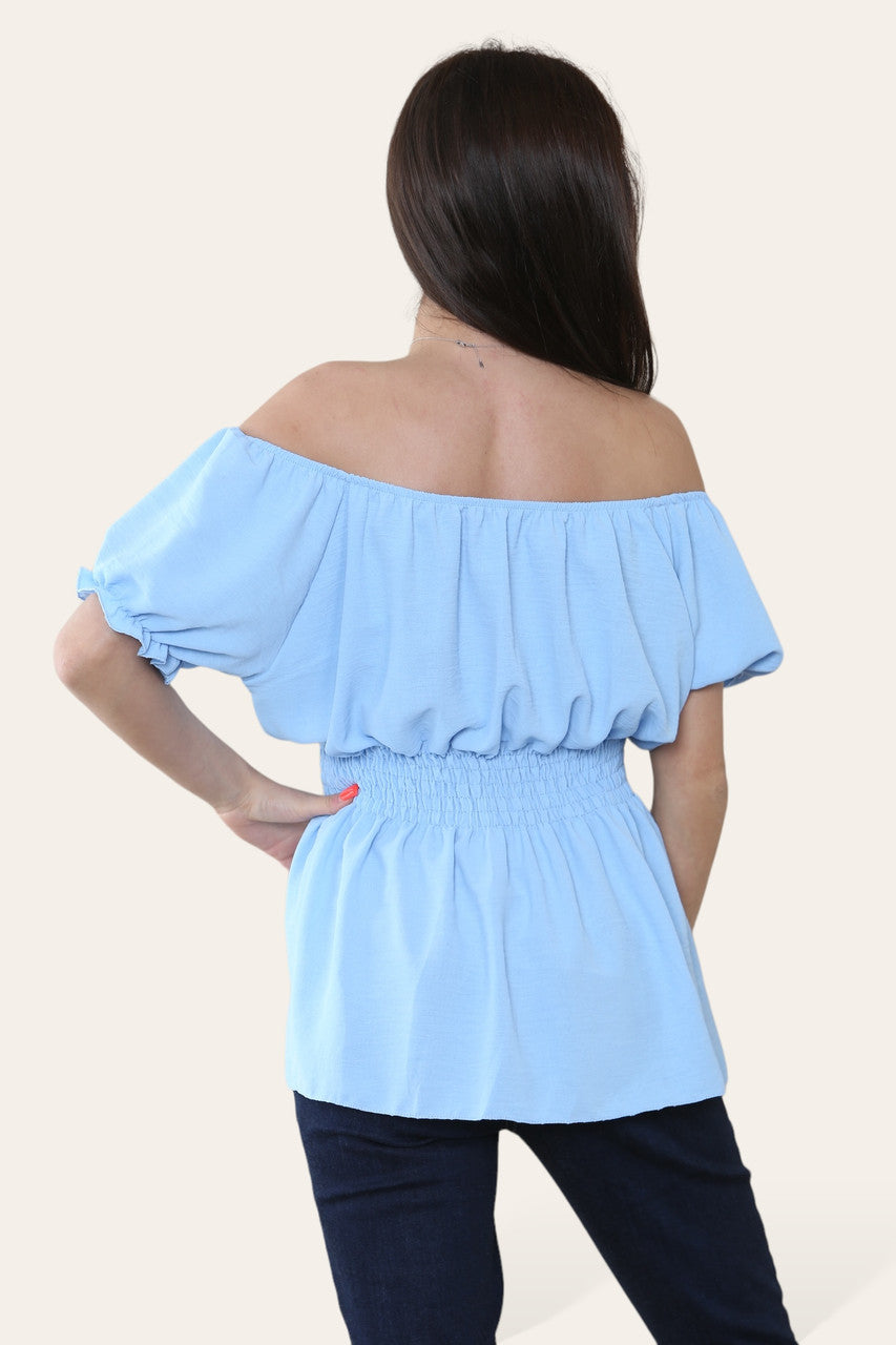EFFEN ELASTISCHE BARDOT TOP LICHTBLAUW