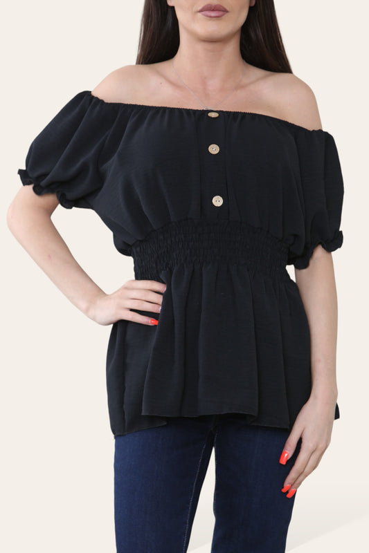PLAIN ELASTICATED BARDOT TOP BLACK
